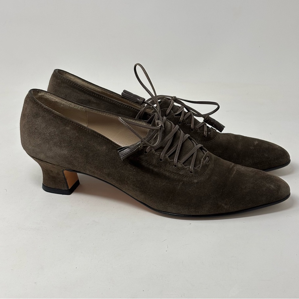 Salvatore Ferragamo Brown Suede Ramato Lace Up Kitten Heels Size 8AA - Picture 7 of 15